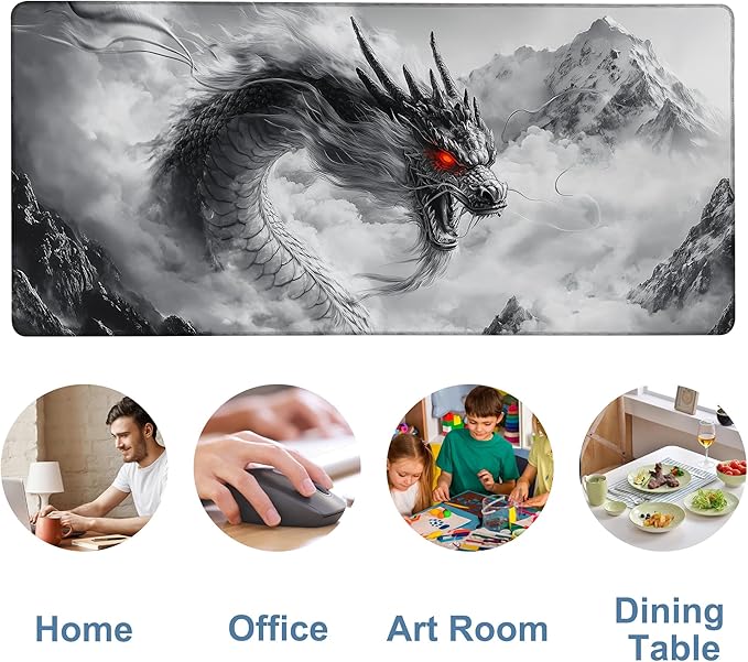 NITAHHHY Large Mouse Pad Chinese Dragon Gaming Desk Pad Computer Keyboard Non-Slip Waterproof Mouse Mat with Rubber Base and Stitched Edges Entertainment Office Writing Desk Mat 35.4 x 15.7 Inches