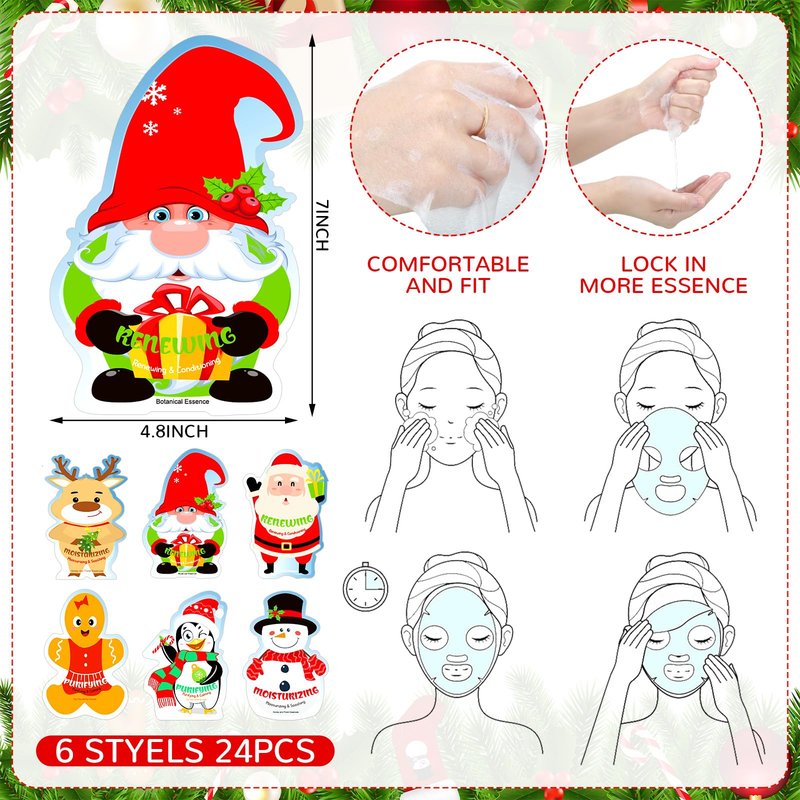 Dansib 48 Pcs Christmas Lip Balm and Facial Masks Gifts Bulk Christmas Stocking Stuffers Lip Balms Favors Skincare Spa Face Sheet Masks Skincare Set Winter Holiday Gifts Supplies for Women Spa Party