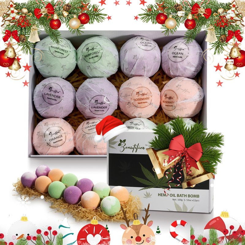 Beautifier Life Hemp Oil Bath Bombs Gift Set Natural Refreshing Bubble Bath Kit with 6 Relaxing Scents Made from Pure Essential Oil for Bubble and Spa Bath, Birthday Mother's Valentine's Day Gifts