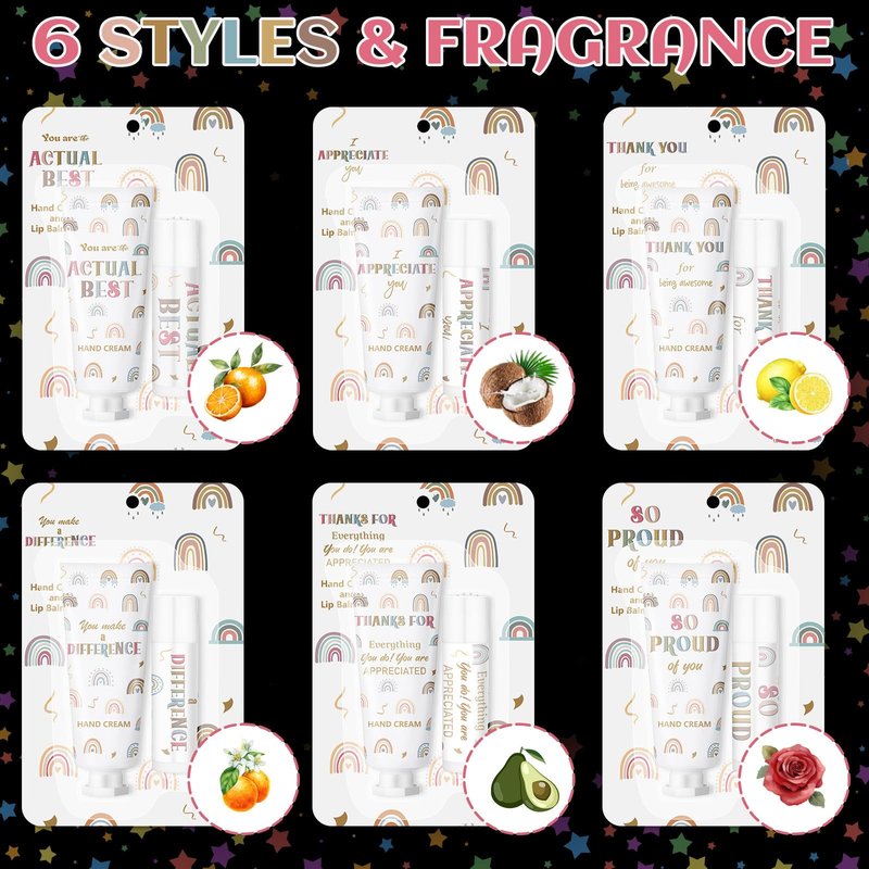 Loopeer 24 Set/ 48 Pcs End of Year Teacher Employee Appreciation Gift Bulk Boho Rainbow Lip Balm Hand Cream Lotion Set Small Staff Team Thank You Gifts Party Favors for Women Employee Coworker
