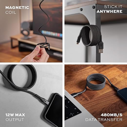 Statik MagStack USB A to Lightning Cable MFi Certified, Clutter-Free Magnetic Charging Cable, Anti-Tangle Phone Charger Cord, 12W, Compatible with iPhone & iPad, 6FT