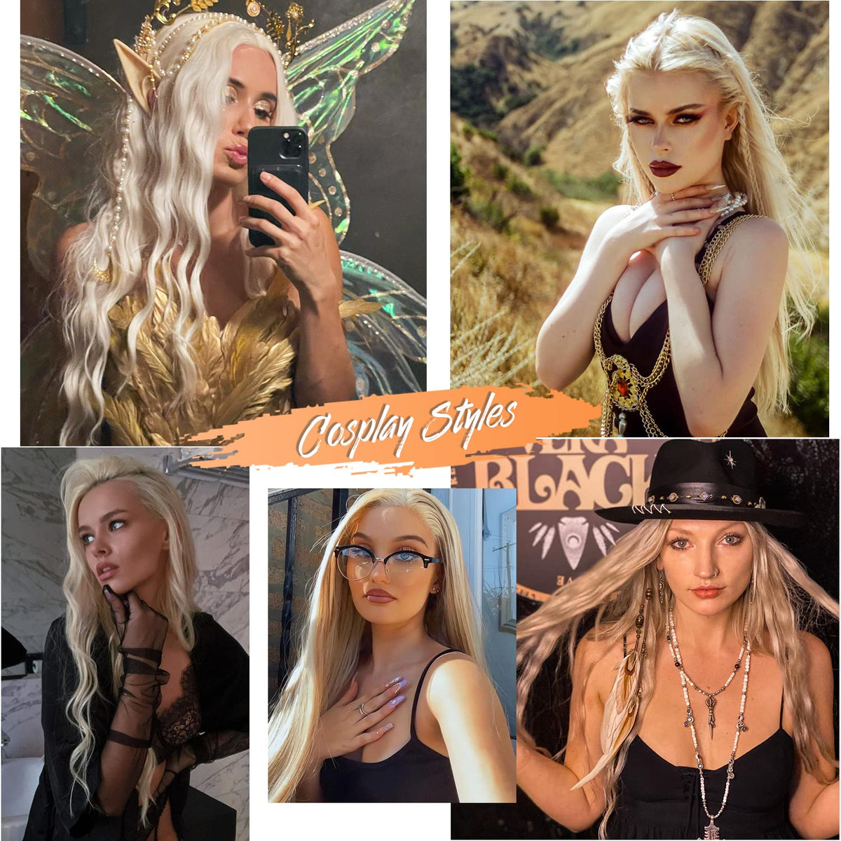 FAVE Long Blonde Wig Wavy Synthetic Wig Platinum Blonde Wig Middle Part Natural Blonde Wig Wigs for White Women(28 Inches)