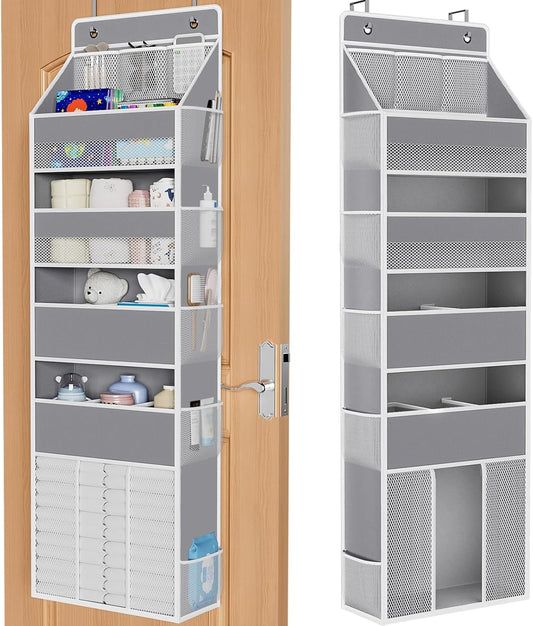 WISELIFE 5-Tier Over the Door Organizer - Heavy-Duty 50LB Capacity with 5 Spacious & 13 Mesh Pockets | Gray