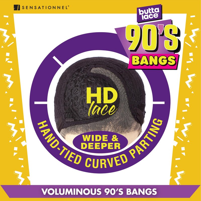 Sensationnel Butta Lace 90Sbangs Wigs - Unit 907 Glueless Wide Deep Part Synthetic Preplucked Hairline (BEIGEBLONDE)