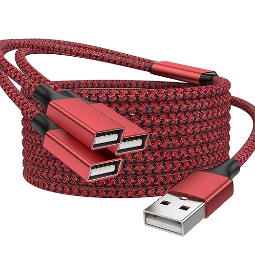 POHFP 3.3FT USB Splitter 3 in 1 Out, A Male to 3 Female Extension Cable, USB Y Splitter Support Charging and Data Transfer for TV/PC/Laptop/MacBook/Keyboard/ PS4/ PS5/ Flash Drive/LED Etc.(Red)