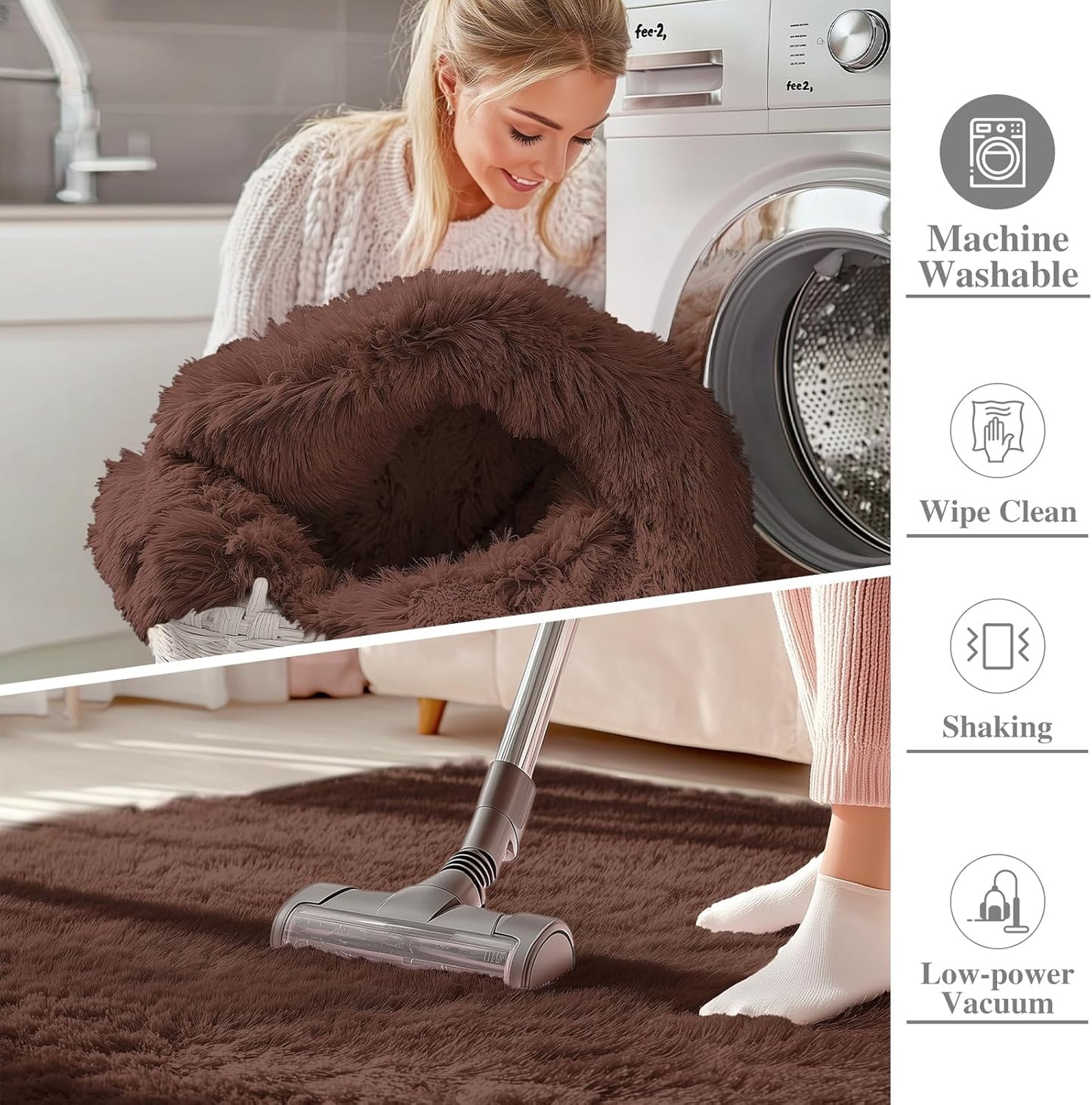 OLANLY Large Area Rug - Soft Fluffy Shaggy Carpet for Living Room & Bedroom | Machine Washable, 8x8 ft, Aesthetic Home Decor