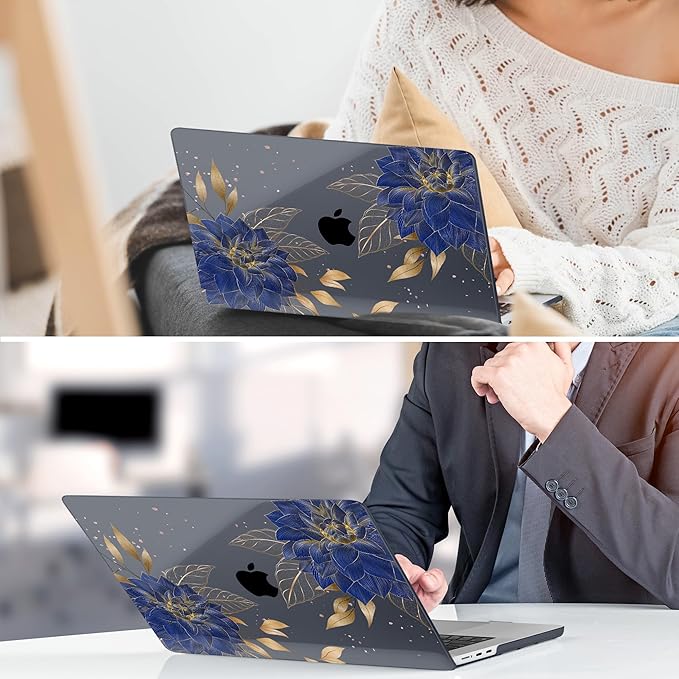TWOLSKOO for MacBook Air 13 inch Case M5 2026 M4 2025 M3 M2 2024-2022 A3449 A3240 A3113 A2681, Plastic Hard Shell & Keyboard Cover & Screen Film for MacBook Air 13.6 inch Case, Dahlia Flowers