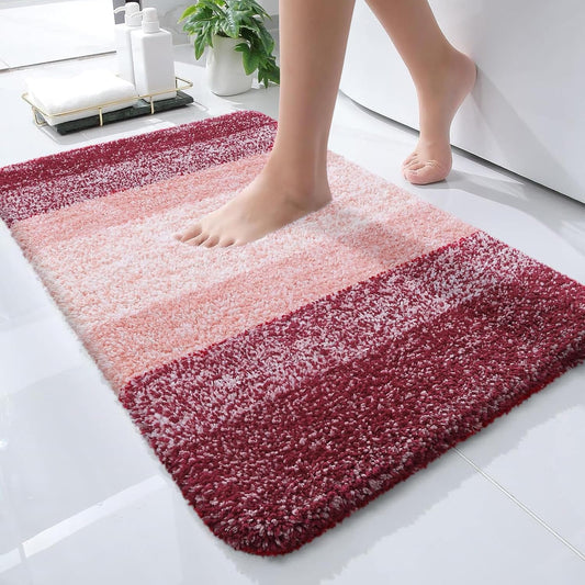 OLANLY Bathroom Rugs - Extra Soft Microfiber Mat with Rubber Backing | Quick Dry, Machine Washable, 24x16 in Red