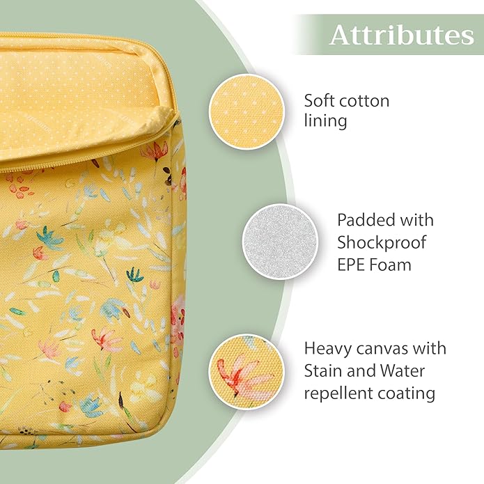 Maison d'Hermine Laptop Bag with Pocket Upto 15.5 inch Stain and Water Repellent Cotton Canvas Spring Summer (Colmar - Yellow)