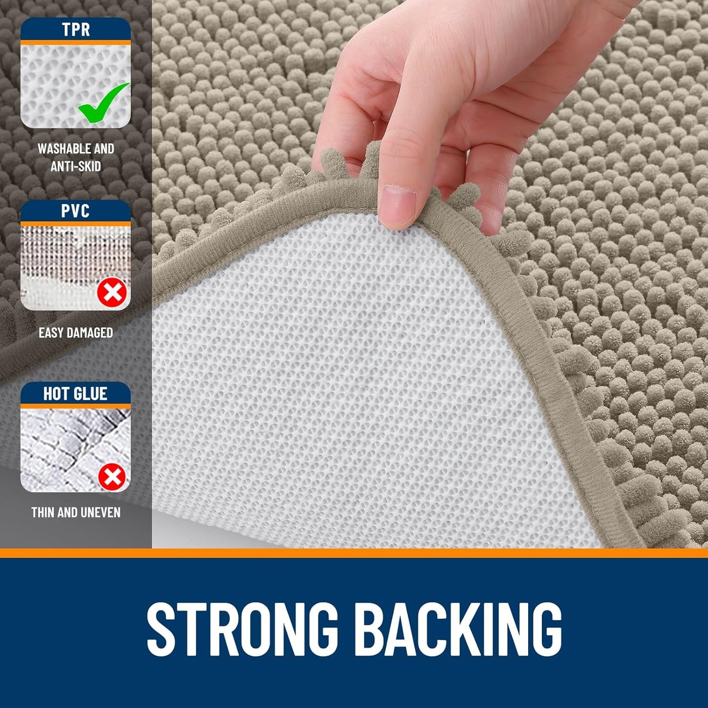 OLANLY Bathroom Runner Rugs - Soft Absorbent Chenille Bath Mats | Quick-Dry, Machine Washable, 44x24, Warm Taupe
