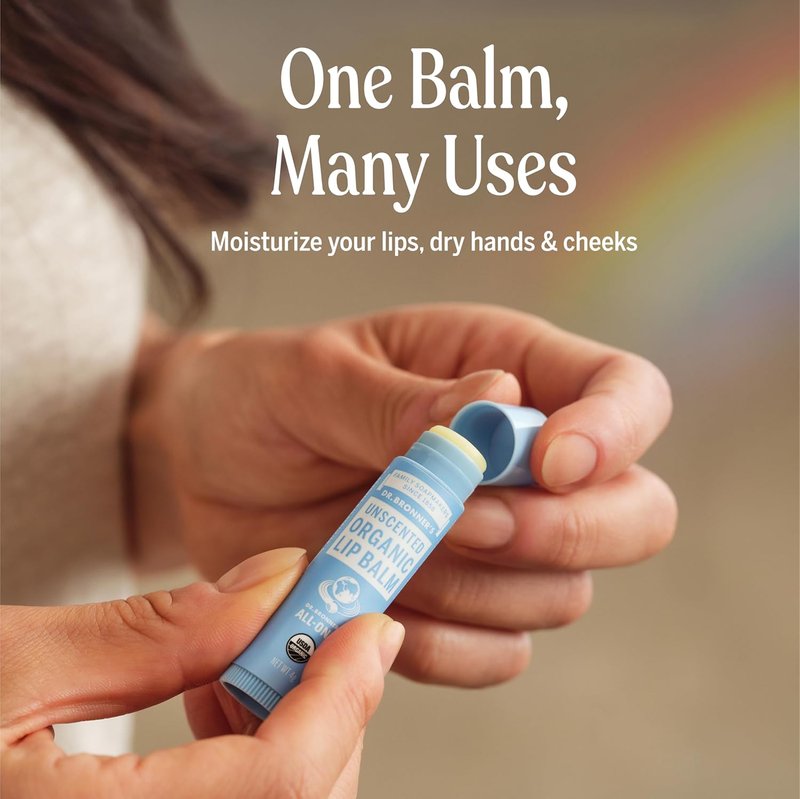 Dr. Bronner’s Organic Lip Balm | 6-Pack Natural Moisturizer with Beeswax & Avocado Oil - Unscented, 0.15oz Each