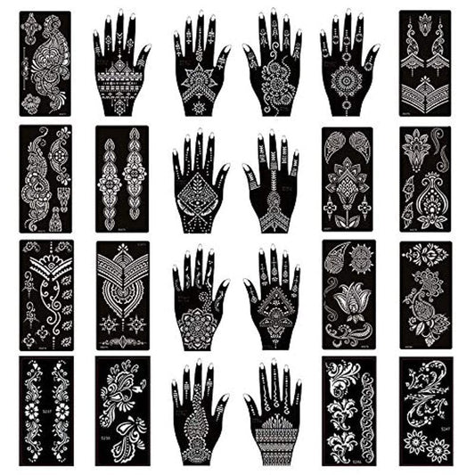 Xmasir Pack of 24 Sheets Temporary Tattoo Templates,Self-Adhesive Henna Indian Arabian Temporary Tattoo Sticker for Body Paint