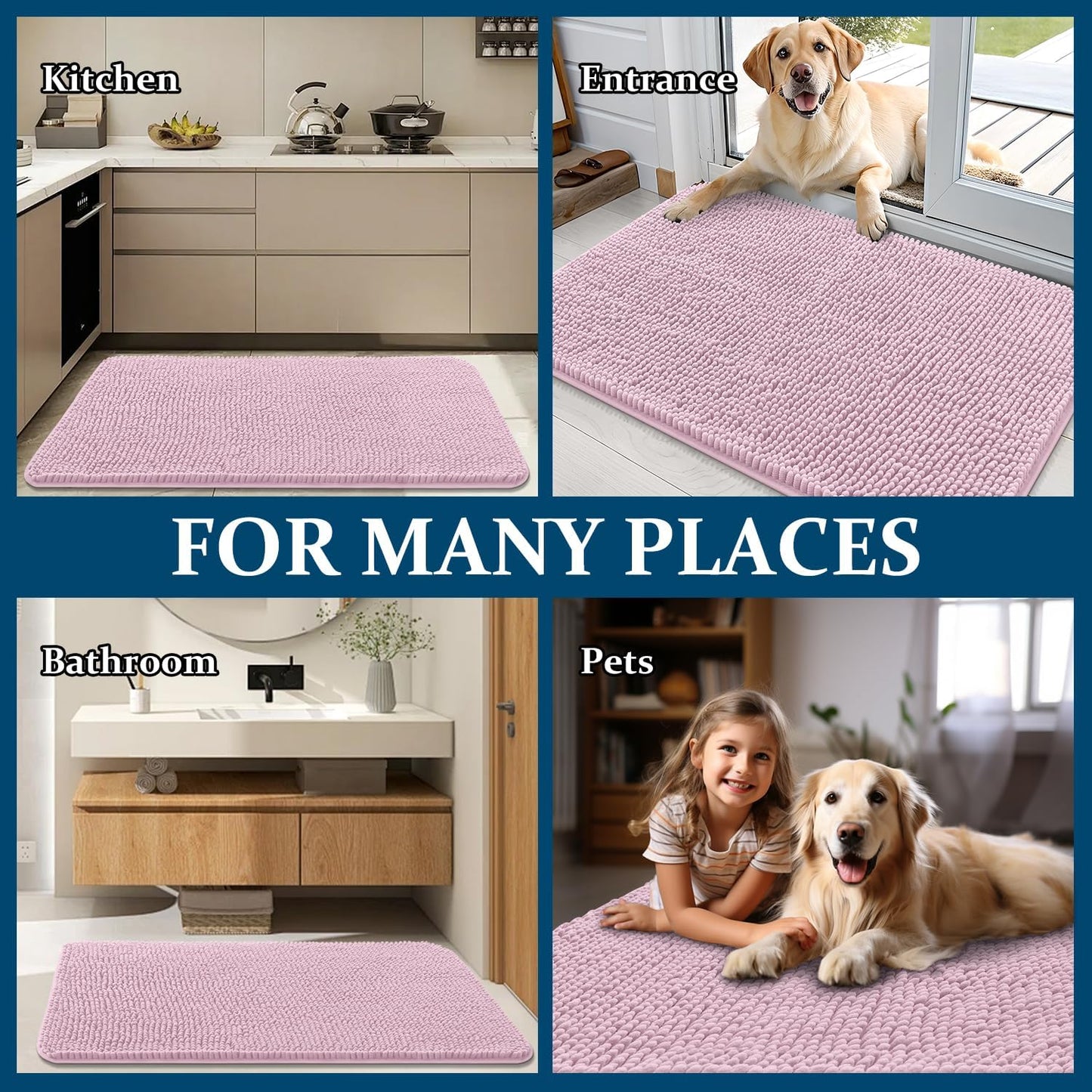 OLANLY Dog Door Mat - Absorbent Non-Slip Washable Doormat for Muddy Paws | 70x46, Dusty Rose