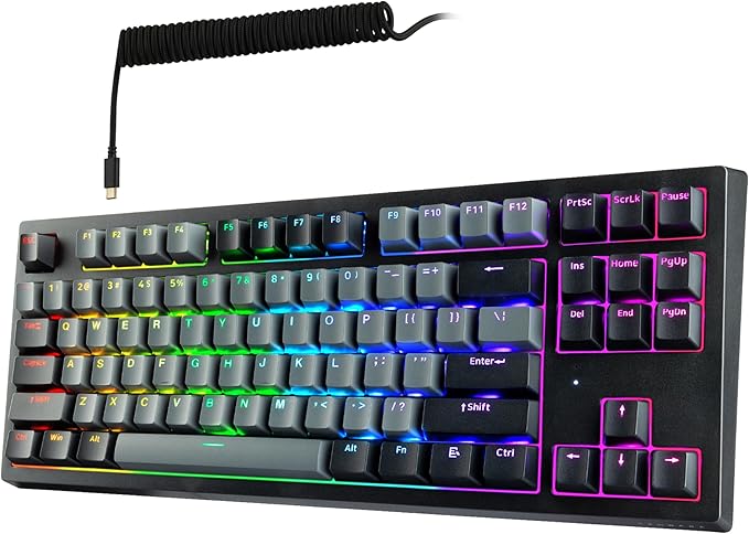 TECWARE Phantom+ Elite 87 Key RGB Mechanical Gaming Keyboard | 3 Mode Wireless Bluetooth 5.0 2.4GHz & USB C Wired | Hot Swappable 5 Pin | Double Shot PBT Keycaps | Wraith Red Switch - Black