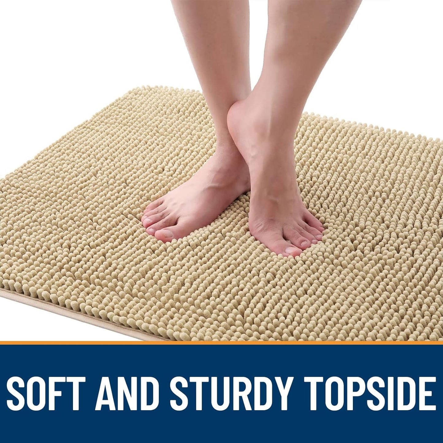 OLANLY Dog Door Mat - Absorbent Non-Slip Chenille Mat for Muddy Paws | 47x17 Inches, Beige