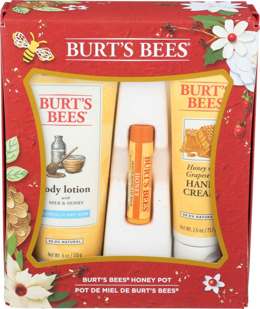 Burt's Bees Honey Pot Gift Set, 3 Honey Skin Care Products - Milk & Honey Body Lotion, Honey & Grapeseed Hand Cream and Honey Lip Balm