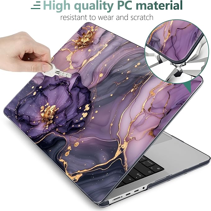 DONGKE Compatible with MacBook Pro 16 Inch Case (2026-2021 Release, M5 M4 M3 M2 M1 Pro/Max Chip), Plastic Hard Shell Cover with Keyboard Cover & Screen Protector for MacBook Pro 16", Marble & Flower