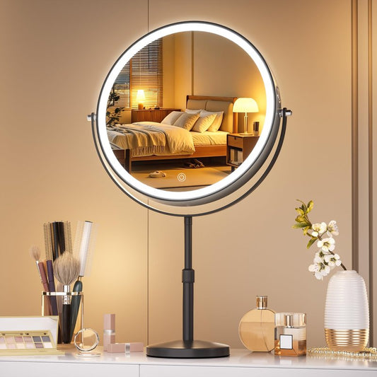Hasipu 10” LED Makeup Mirror with 1X/10X Magnification - Rechargeable Vanity Mirror, 3 Color Modes, Touch Control, 360° Rotation & Height Adjustable Nickel