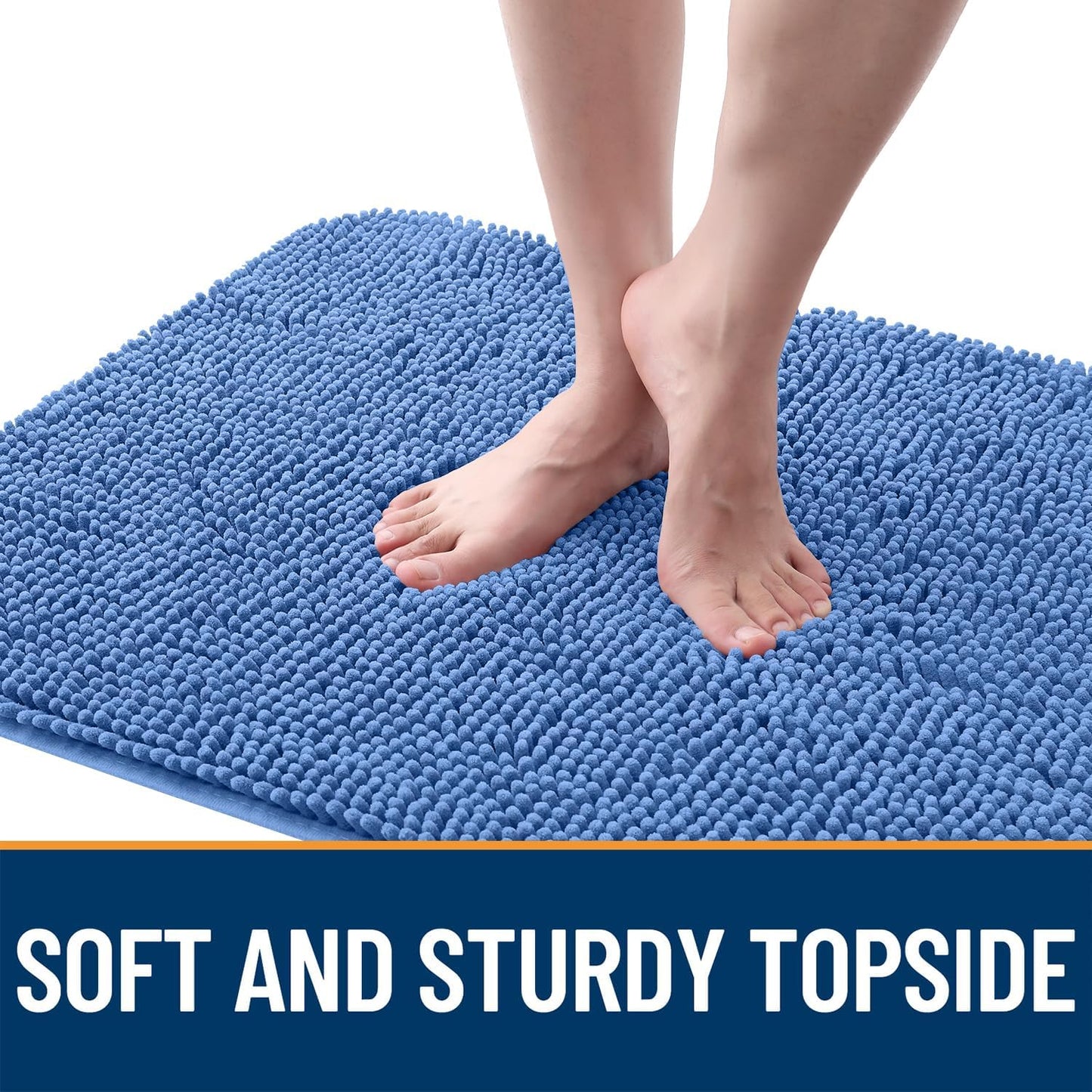 OLANLY Dog Door Mat - Absorbent Non-Slip Chenille Mat for Muddy Paws | 59x35 Inches, Cornflower Blue