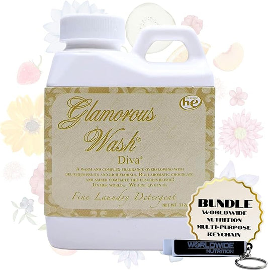 Worldwide Nutrition Bundle Compatible with Tyler Glamorous Wash Diva Laundry Liquid Detergent - Hand and Machine Washable Diva Laundry Detergent - 112g (4 Oz) Detergent with Keychain