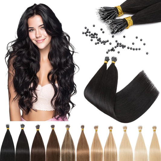 SEGO Nano Tip Hair Extensions Human Hair, Nano Beads Balayage Seamless Highlight Pre-bonded Extensions for Women, 0.7g/strand, 50 strands 35g/pack -18 Inch#01 Jet Black