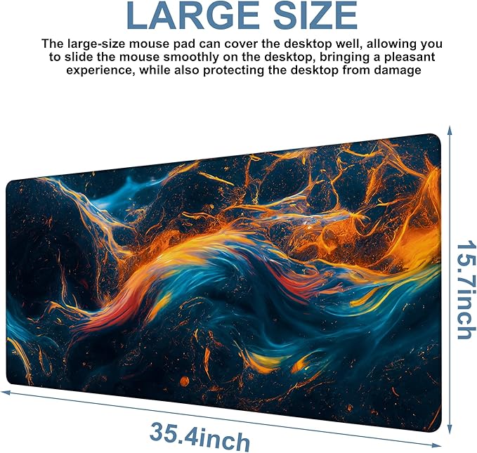 NITAHHHY Gaming Desk Pad Large Extra Length Abstract Colorful Art Mouse Pad Keyboard Laptop Non-Slip Waterproof with Rubber Base Thick Stitched Edge Mouse Mat for Office Home 35.4 x 15.7 Inches