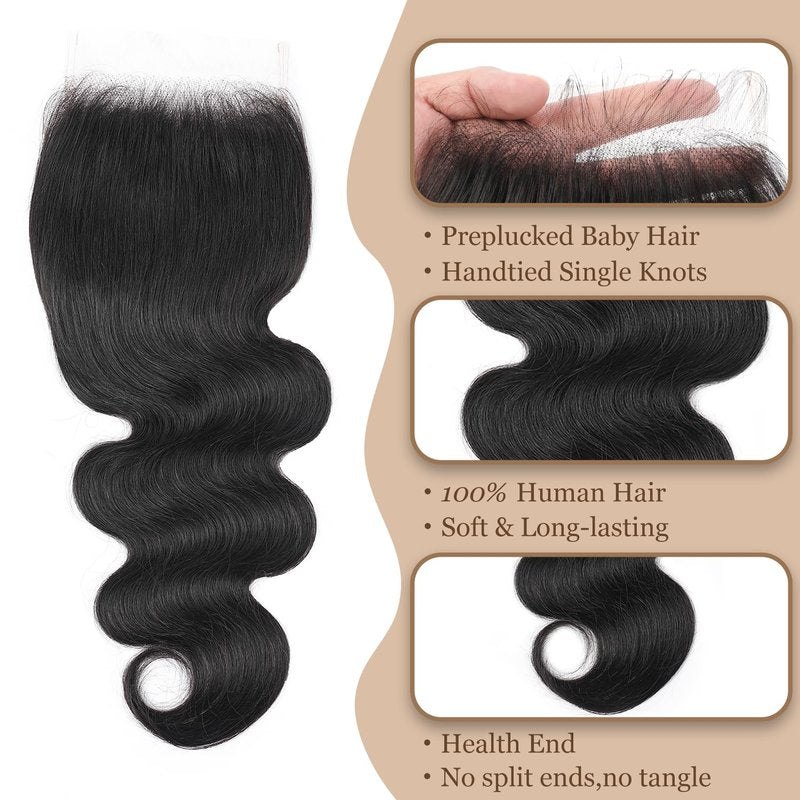 5x5 HD Lace Closure for Woman 16 Inches Body Wave Human Hair Closure Lace Closure 12A Brazilian Human Hair Closure Pre Plucked With Baby Hair Natural Black
