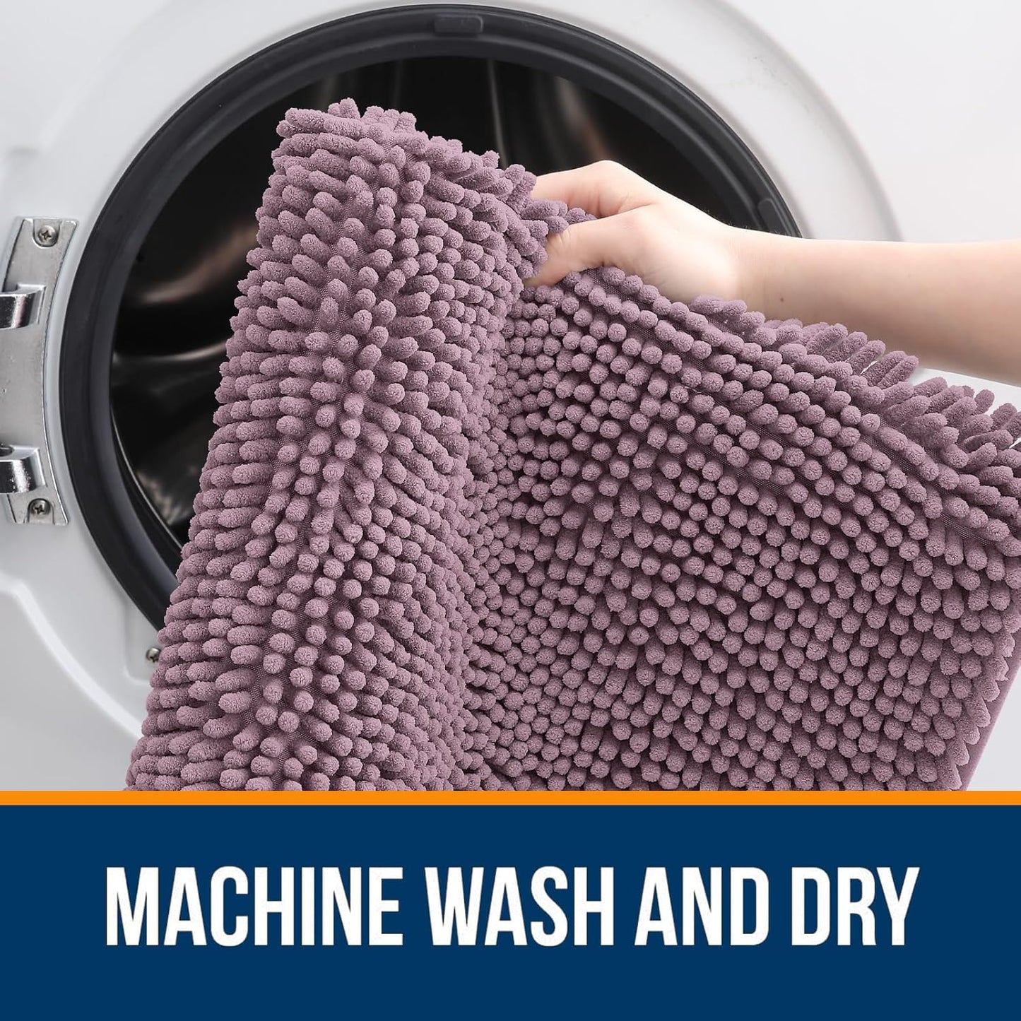 OLANLY Bathroom Runner Rugs - Soft Absorbent Chenille with Rubber Backing | 47x24 Deep Plum, Quick Dry & Machine Washable