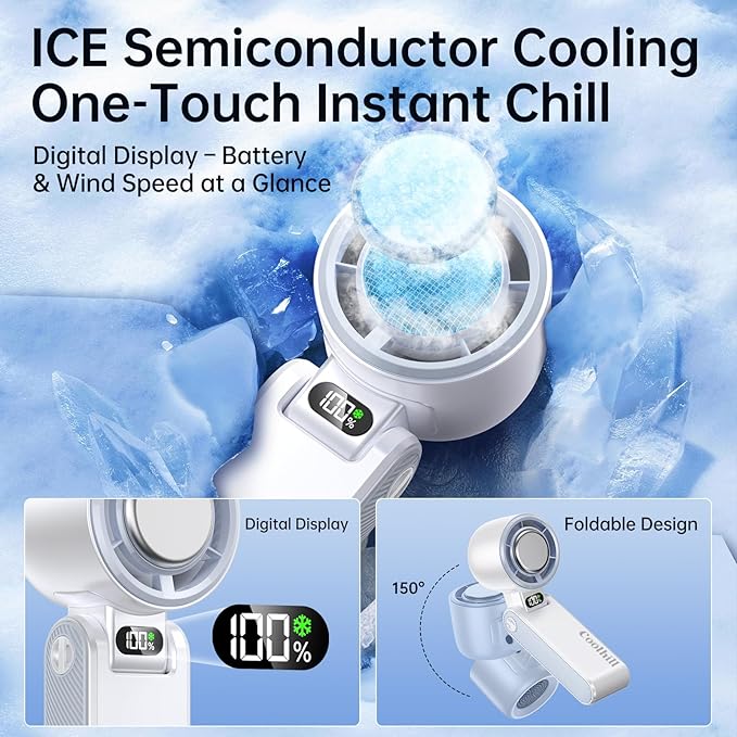 Handheld Portable fan with Turbo Cooling - Hand Held Fan Rechargeable, 1-199 Speeds, Up to 12Hrs Battery Life, Powerful Mini Personal fan for Travel, Outdoor, Beach & Makeup