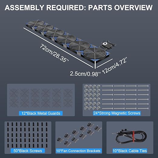 Upgraded 120mmx6 720mm Adjustable PC Ventilation&Exhaust Fan with Speed Controller for Flexible Arrange Greenhouse Server Rack GPU Mining Rig Crawl Space Electronics Cabinet Attic Shed Cooling