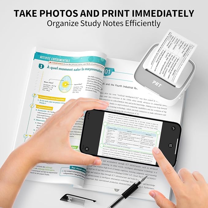 PRT Mini Sticker Printer, Portable Thermal Printer with 1 Roll Sticker Paper, Inkless Sticker Maker, Bluetooth Label Printer for Study Notes,Lists,Pictures,DIY Creations Printers for Home Use, Grey