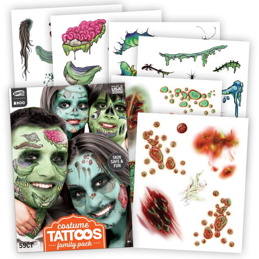 Zombie Face Temporary Tattoos – 25 Pack | Realistic Halloween Costume Makeup, Scars, Wounds & Blood FX, Easy to Apply & Remove, Waterproof, Skin-Safe