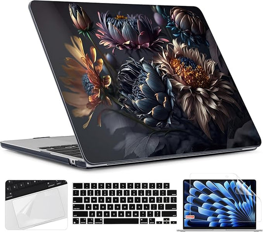 TWOLSKOO Compatible with M4 MacBook Air 15 inch Case 2025-2023 Released Model M4 A3241 M3 A3114 M2 A2941, Plastic Hard Shell & Screen Protector & Keyboard Cover & Trackpad Film, Blossom Floral