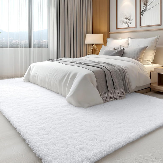 OLANLY Large Area Rug - Soft Fluffy Shaggy Indoor Carpet for Living Room & Bedroom | 7x12 ft, White