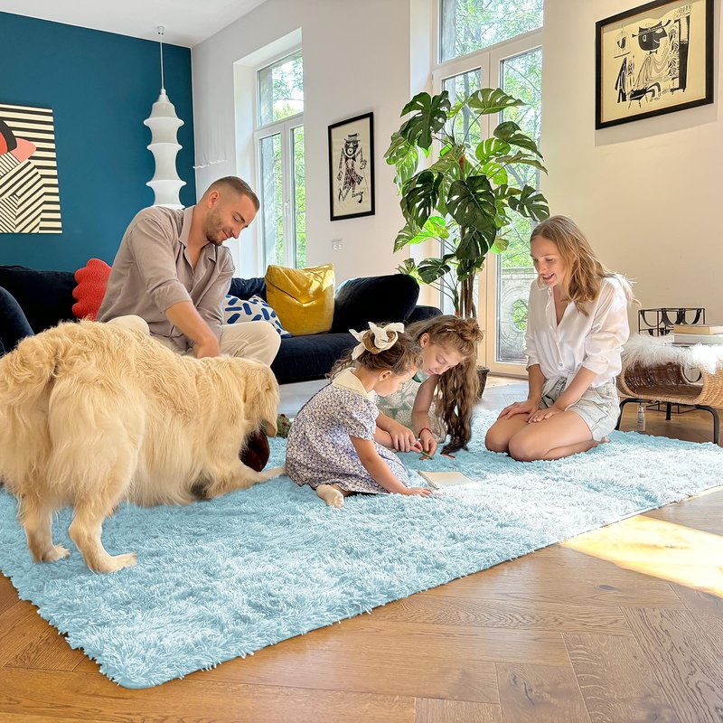 OLANLY 2x8 Machine Washable Runner Rugs for Hallway, Soft Fluffy Shaggy Bedside Rugs for Bedroom, Living Room, Indoor Floor Carpet for Kids Girls and Boys, Home Decor Aesthetic, Light Blue