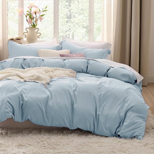 Bedsure Sky Blue Duvet Cover Set - Extra Soft Prewashed Cotton-Like Polyester | Queen Size 3-Piece 90x90 Inches with Zipper Closure & 2 Pillow Shams