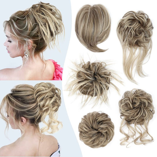 HMD 5 Pieces Messy Hair Bun Hairpiece Tousled Updo for Women Hair Extension Ponytail Scrunchies with Elastic Rubber Band Long Updo Messy Hairpiece Hair Accessories Set for Women（18TH85）