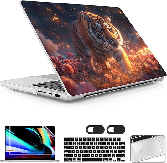Lepeoac Case for MacBook Pro 16 inch Case 2026-2021 | M5 A3429 A3428 M4 M3 M2 M1 Pro/Max | Protective Hard Shell Laptop Cover with Screen Protector & Keyboard Cover | Dream Tiger