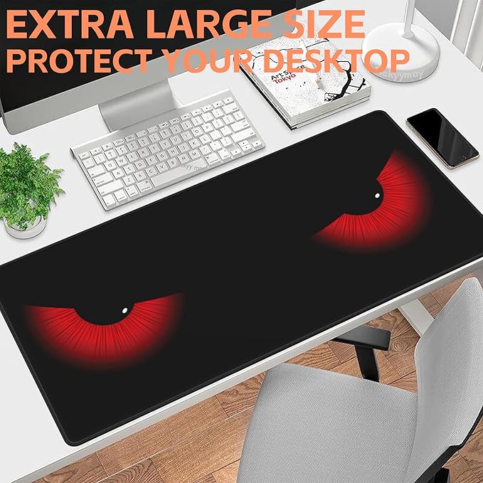 NIYLYNSYN Mouse Pad Large Evil Eyes Non-Slip Game Desk Mat with Stitched Edge Laptop Keyboard Desk Pad for Work Home Gaming (35.4 x 15.7 Inches)