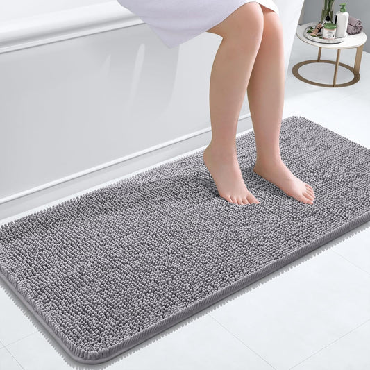 OLANLY Bathroom Runner Rugs - Extra Soft Chenille | Quick Dry & Machine Washable, 47x20, Grey