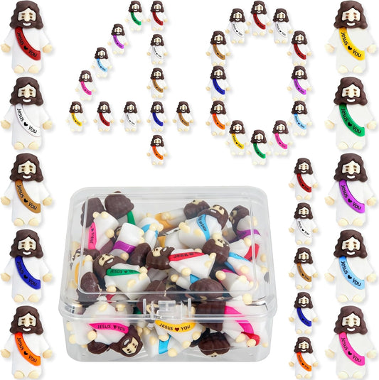 Skiennix Mini Jesus Figurines - 40 Pcs Bulk Set for Easter | Tiny Rubber Christ Toys & Party Favors