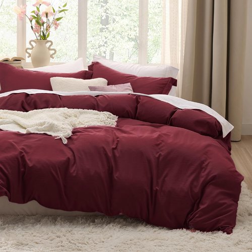 Bedsure Winery Twin Duvet Cover Set - Extra Soft Prewashed Bedding, 68x90 Inches with Zipper Closure & Pillow Sham