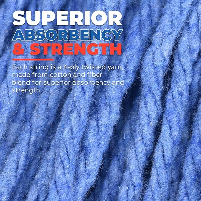 Onesimus 28 oz Heavy Duty Mop Head Replacement, 5 Inch Headband for Quick Change Handle, Blue Loop-End Cotton Blend String Wet Dry Floor Mop Refill, X-Large Size, Case Pack of 12 Pcs