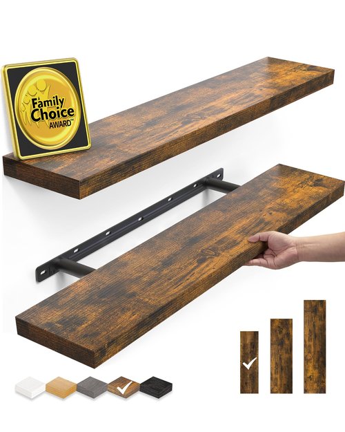 BAYKA Floating Shelves, 22.5 inches Rustic Wood Wall Shelves for Bathroom，Bedroom, Living Room, Kitchen & Book, Hanging Display Decor Organization Shelf with 22 lbs Capacity (Rustic Brown)