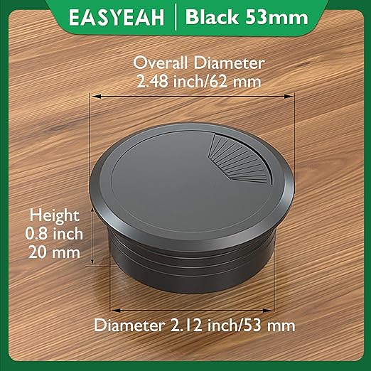 EASYEAH 2 Pcs Desk Grommet 2-1/16" / 53 mm, Desk Cord Hole Cover, Cable Grommet ABS Plastic, Desk Hole Grommet for Home & Office Pc, Detachable Adjustable Cable Cord Organizer-Black