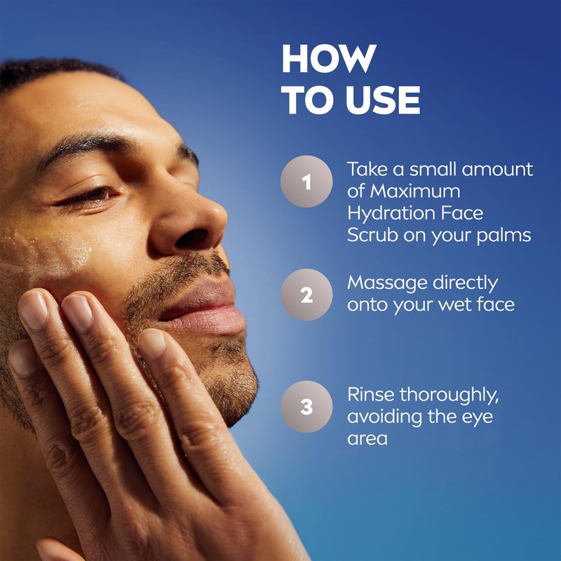 NIVEA MEN Maximum Hydration Face Scrub with Provitamin B5 and Aloe Vera, Exfoliating Face Wash Deeply Cleanses to Unclog Pores, 4.4 Oz Tube, Pack of 3