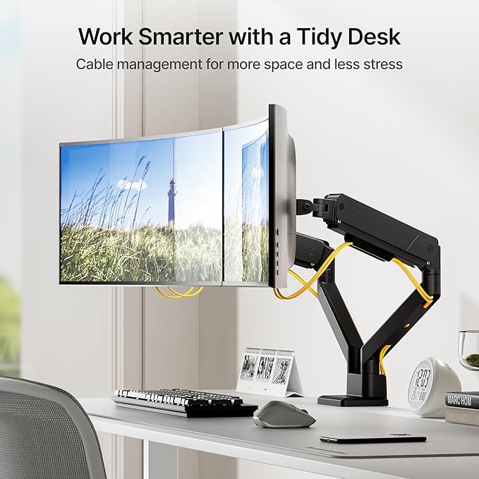monTEK Dual Monitor Mount Monitor Arms for 2 Monitors for 17 to 35 Inch Curved Screen Holds 35 Lbs Adjustable Heavy Duty Monitor Desk Mount Cable Management, VESA 75/100mm