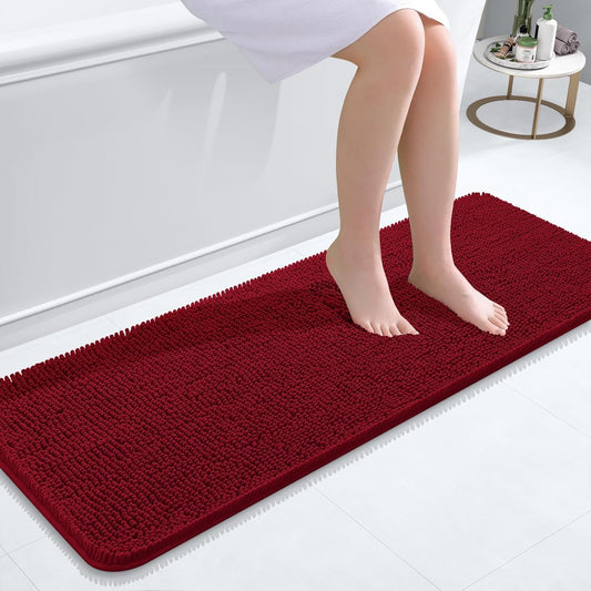 OLANLY Bathroom Runner Rugs - Extra Soft Chenille Bath Mats | 47x17, Quick-Dry, Machine Washable, Red