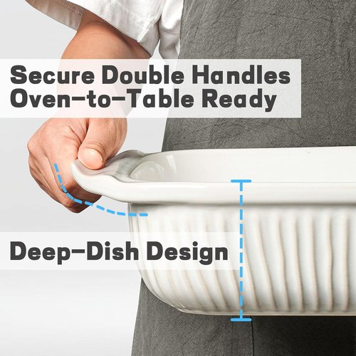 Artena Baking Dish - 5.1 Quart Casserole Dish With Handles | Deep White Ceramic Bakeware