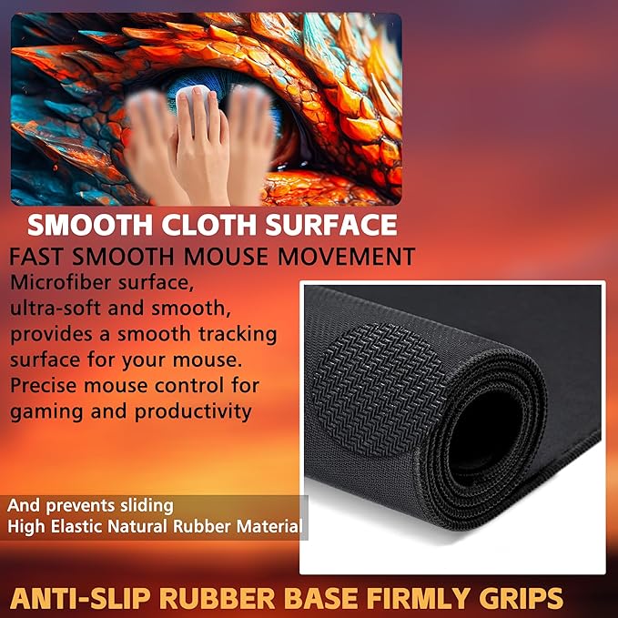 KOAIWPAE Large Gaming Mouse Pad for Desk, Dragon Blue Eyes Desk Mat, Dragon Eyes Desk Pad, 31.5"x15.7" Extended Big Computer Keyboard Mouse Pad with Non-Slip Base and Stitched Edge